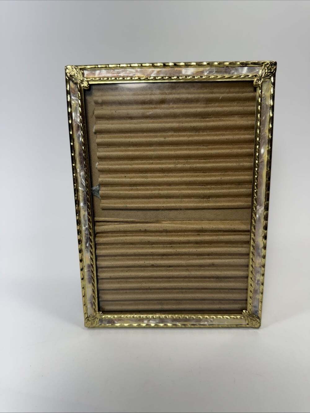 Vintage Photo Frame Gold Tone Metal Faux Mother Of Pearl Inlay 5x7” Box 6